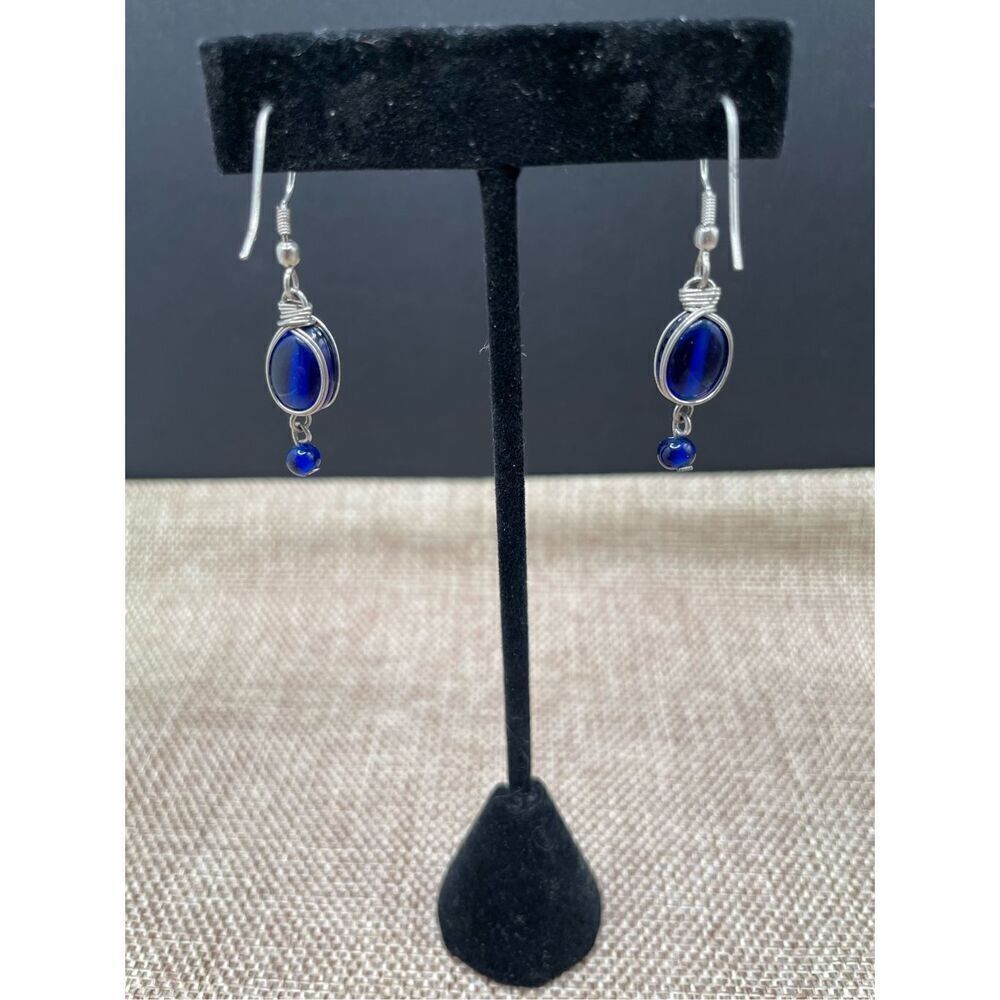 Earring Bundle 2 Pair Silver Pierced Earrings Blu… - image 4